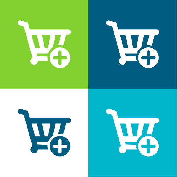 Add To Shopping Cart Flat four color minimal icon set