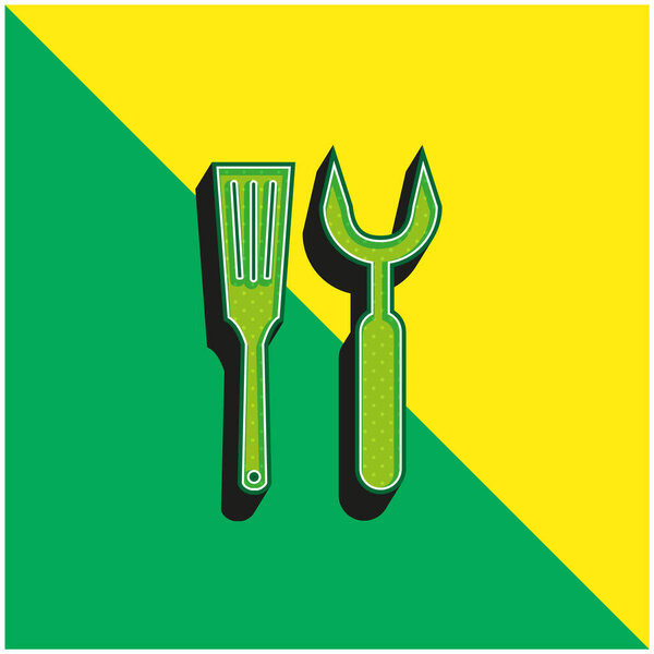 Barbacue Utensils Green and yellow modern 3d vector icon logo