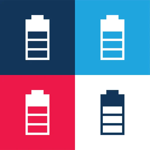 État Batterie Avec Trois Quarts Charge Bleu Rouge Ensemble Icône — Image vectorielle