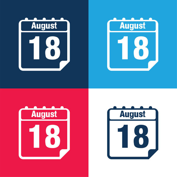 18 августа Ежедневный календарь Страница Интерфейс символа синий и красный четыре цвета минимальный набор значков