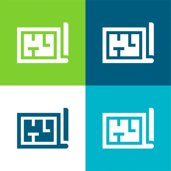 Architettura Set Icone Minimali Quattro Colori — Vettoriale Stock