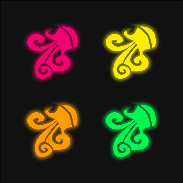 Aquarius Zodiac Sign Symbol four color glowing neon vector icon