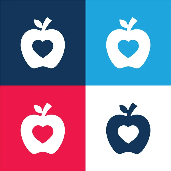 Apple Silhouette Heart Shape Blue Red Color Least Icon Set — 스톡 벡터