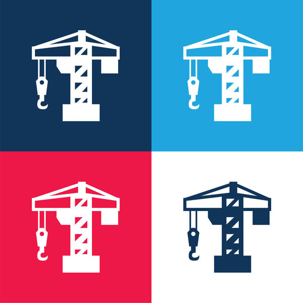 Architecture Crane Tool blue and red four color minimal icon set