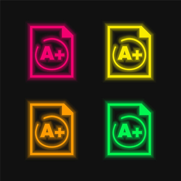 A Plus Best Test Result four color glowing neon vector icon