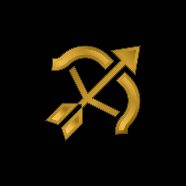 Archery gold plated metalic icon or logo vector