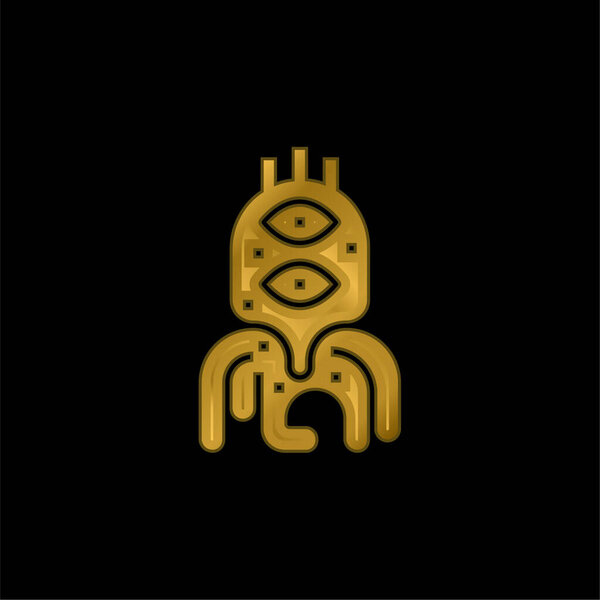 Alien gold plated metalic icon or logo vector