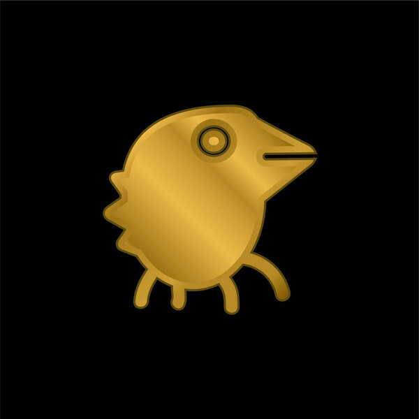 Bird Monster gold plated metalic icon or logo vector