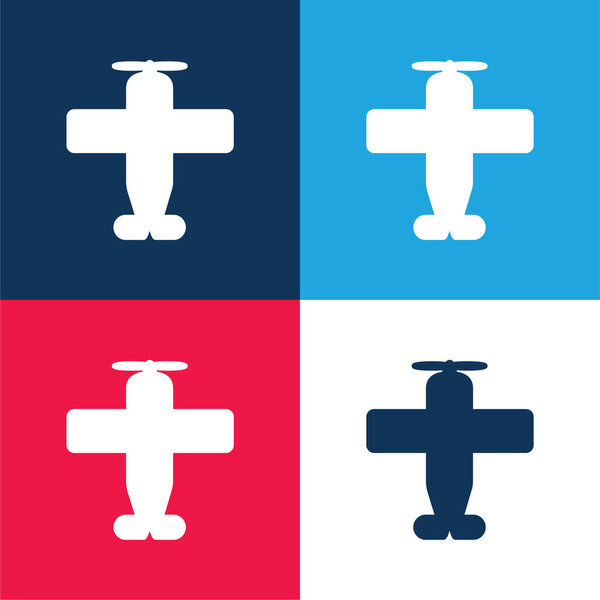 Airplane With One Helix blue and red four color minimal icon set