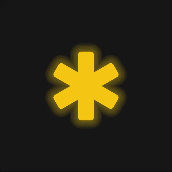 アスタリスク黄色の輝くネオンアイコン — ストックベクタ