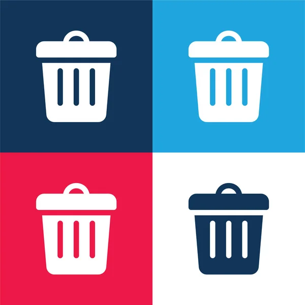 Bin Blue Red Four Color Minimal Icon Set — Stock Vector