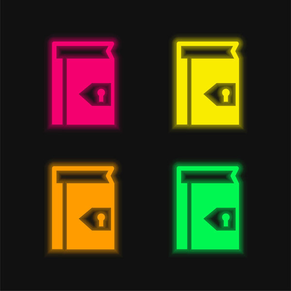 Книга с четырехцветным неоновым векторным значком
