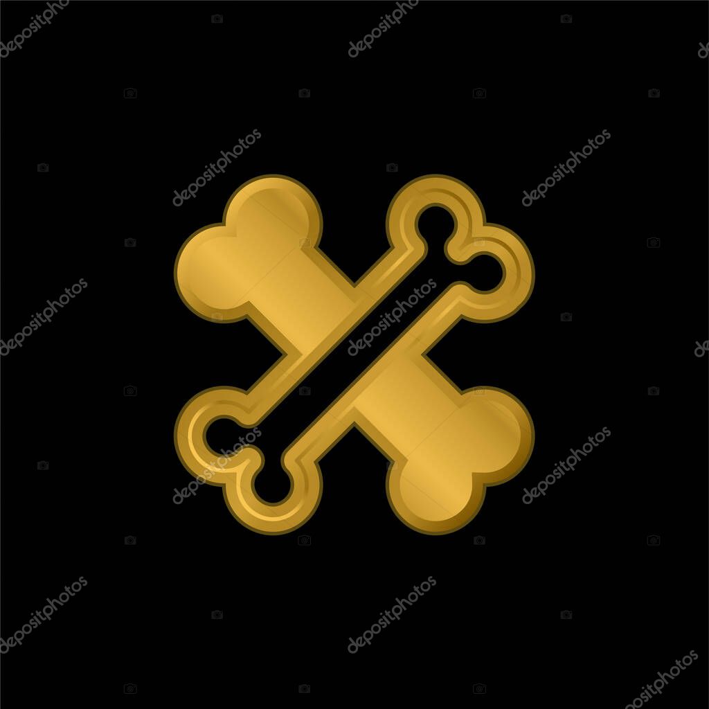 Bones gold plated metalic icon or logo vector