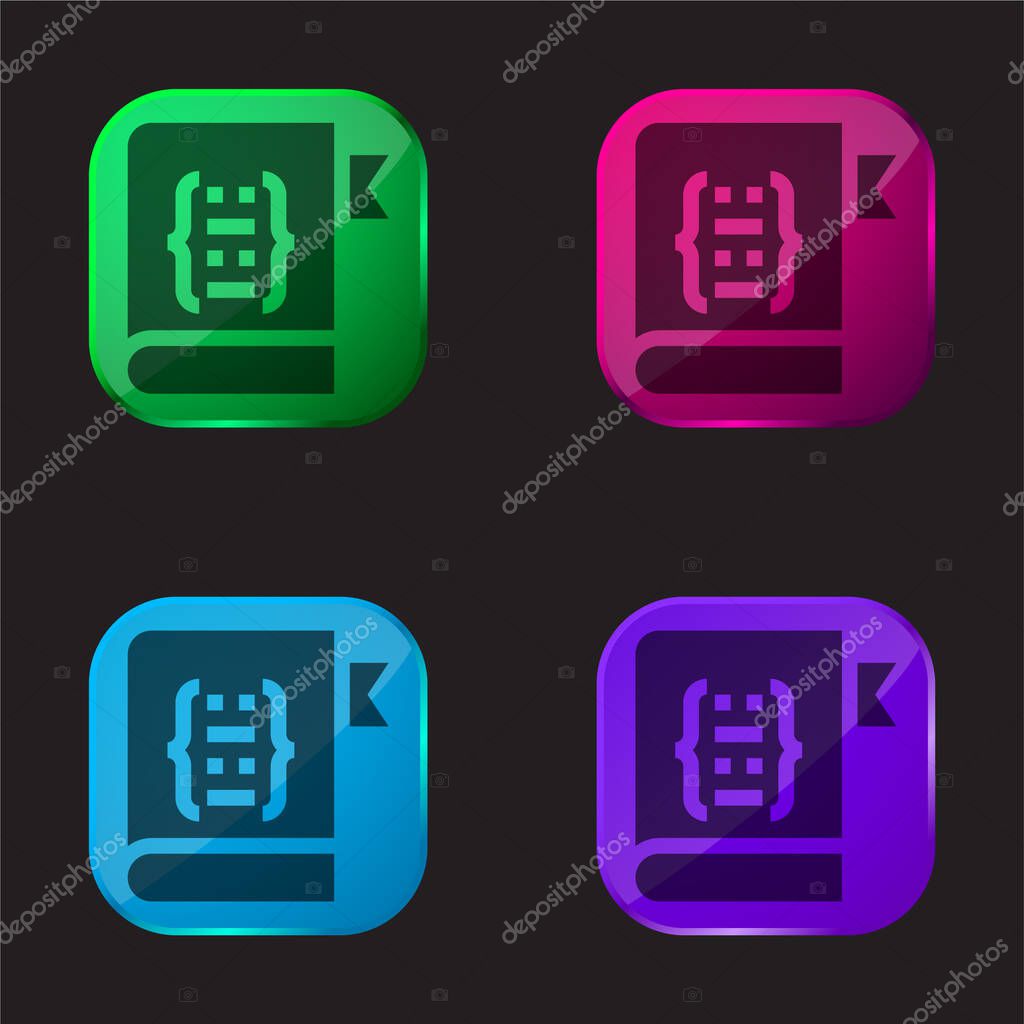 Book four color glass button icon