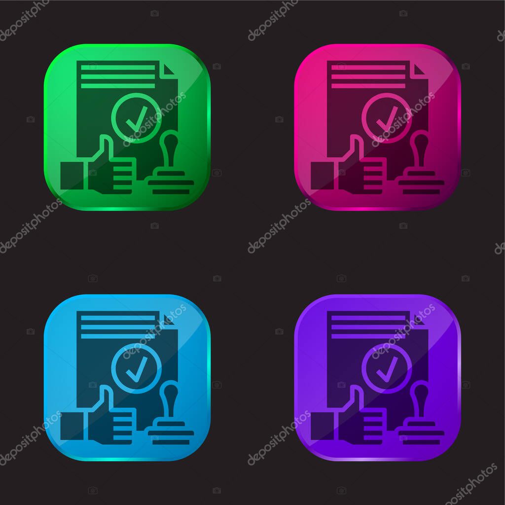 Approval four color glass button icon