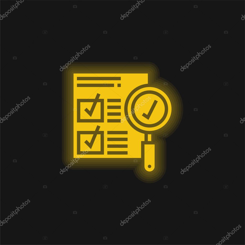 Approval yellow glowing neon icon