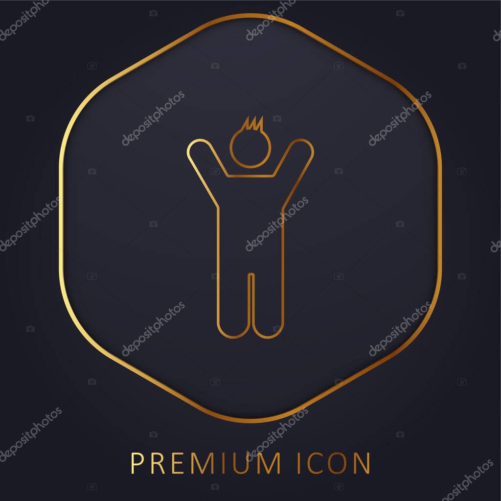 Boy With Rised Arms golden line premium logo or icon