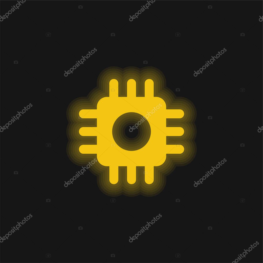 Big Processor yellow glowing neon icon