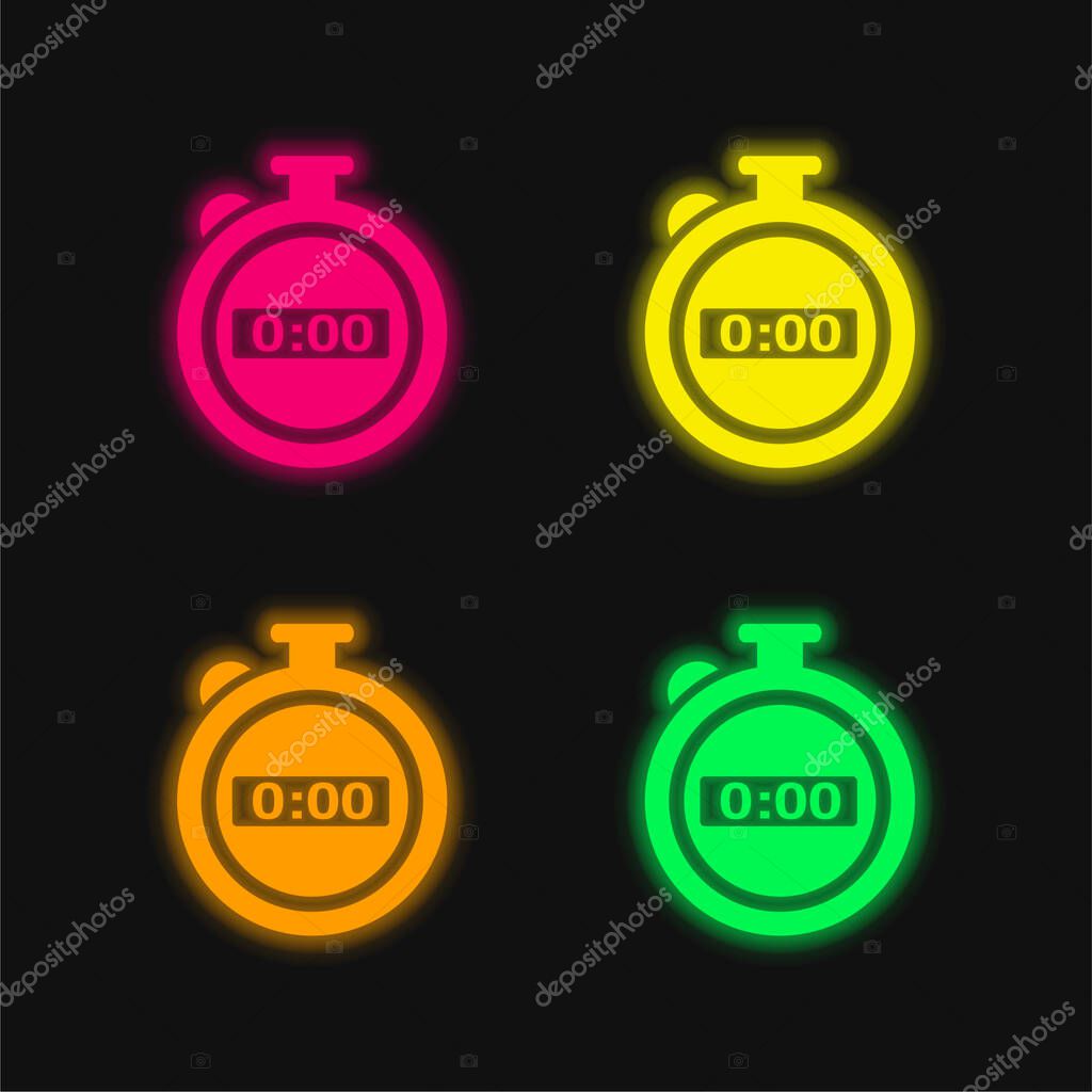 Black Stopwatch four color glowing neon vector icon