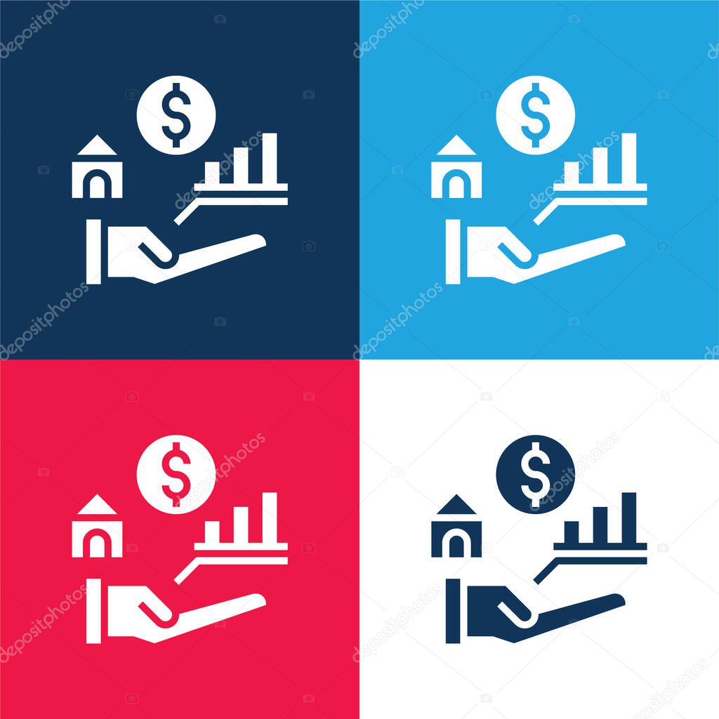 Benefits blue and red four color minimal icon set