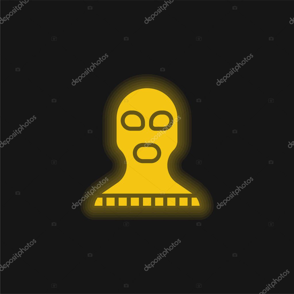 Balaclava yellow glowing neon icon
