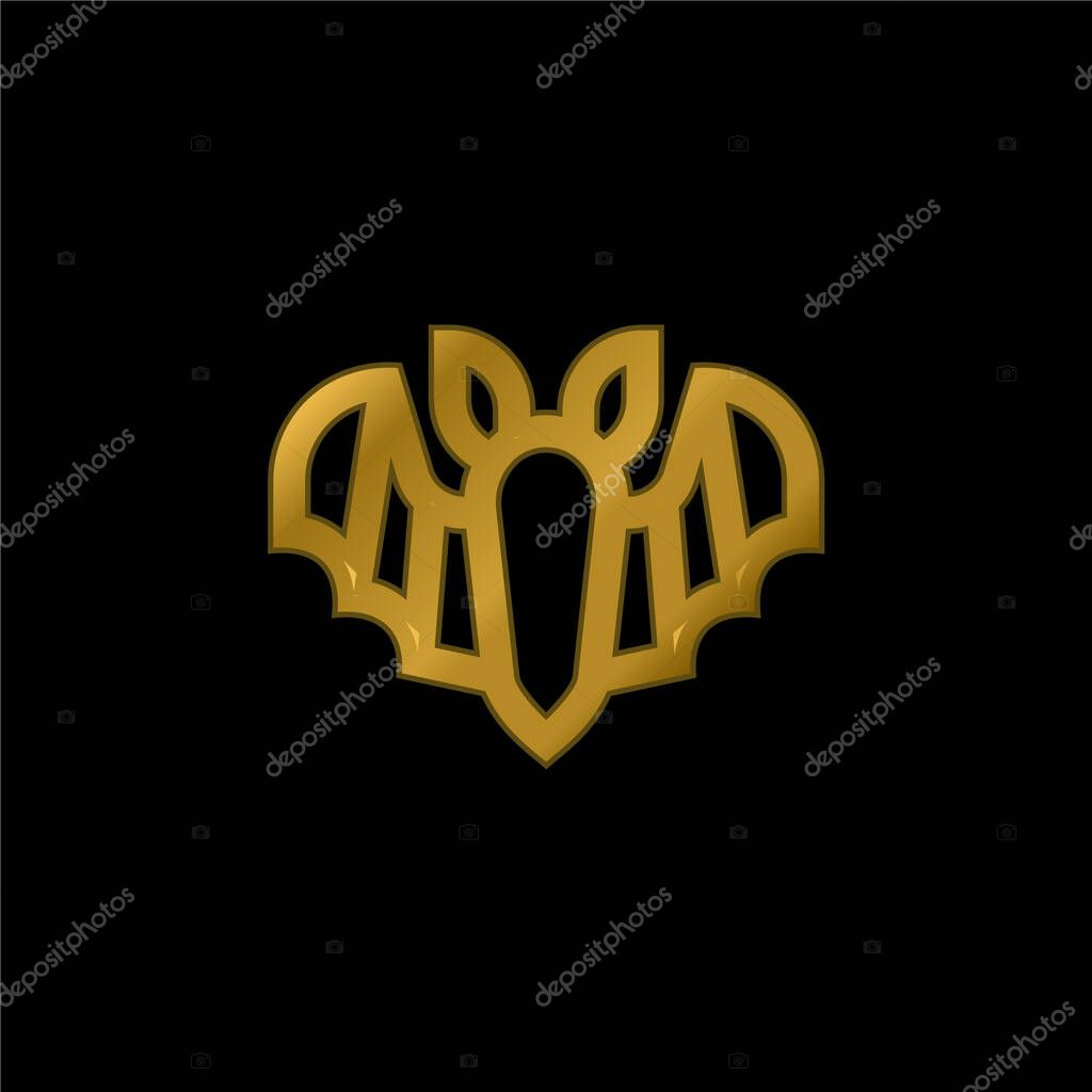 Bat gold plated metalic icon or logo vector