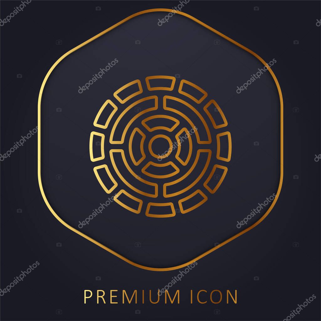 Aztec Calendar golden line premium logo or icon