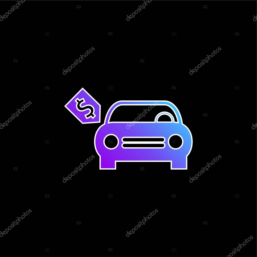 Brand New Car With Dollar Price Tag blue gradient vector icon
