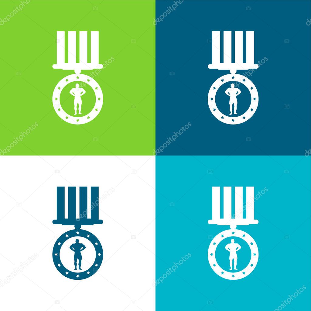 Bodybuilding Medal Variant Flat four color minimal icon set