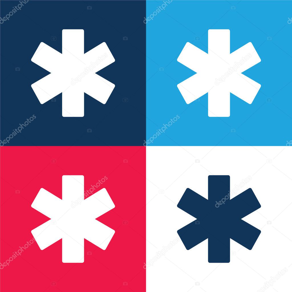 Ambulance blue and red four color minimal icon set