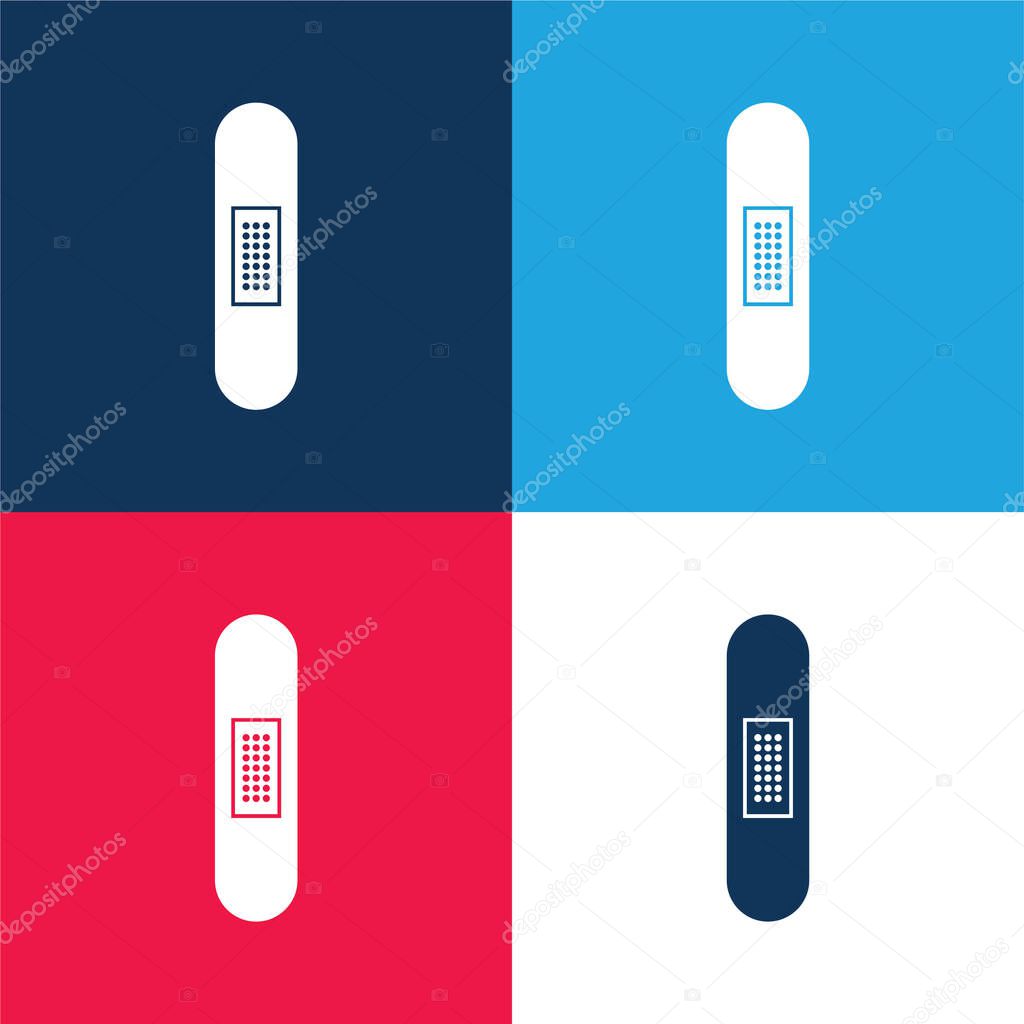 Band Aid Silhouette In Vertical Position blue and red four color minimal icon set