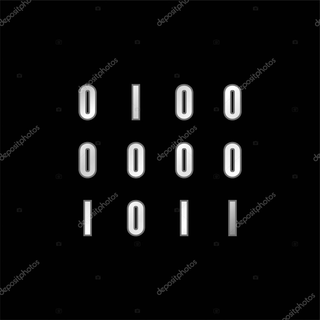 Binary Data Numbers silver plated metallic icon