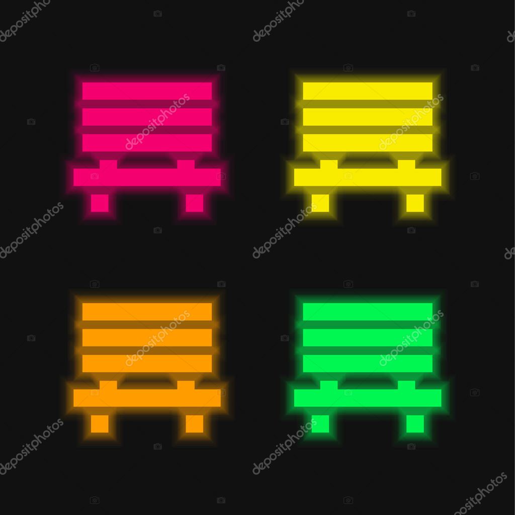 Bench four color glowing neon vector icon