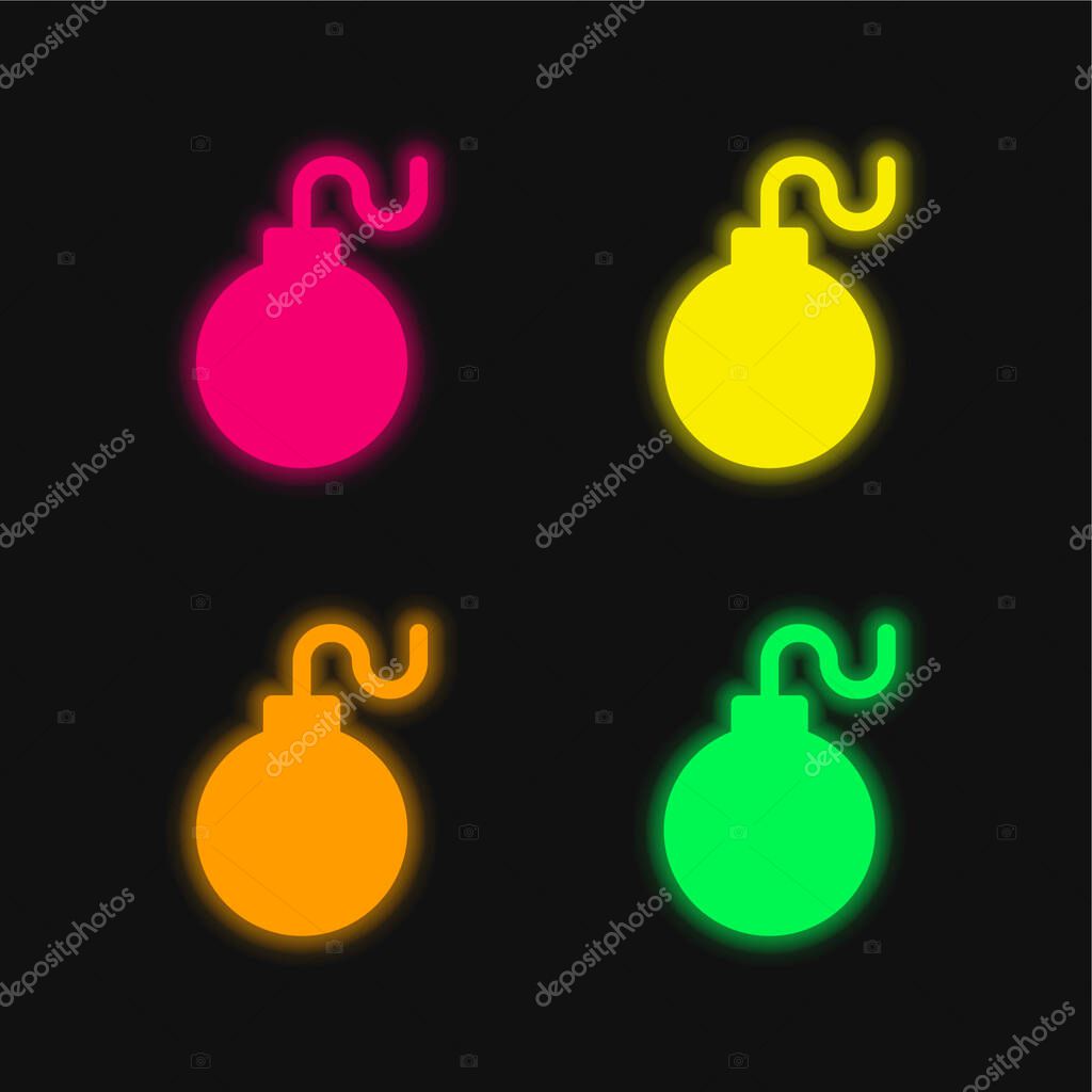 Bomb four color glowing neon vector icon