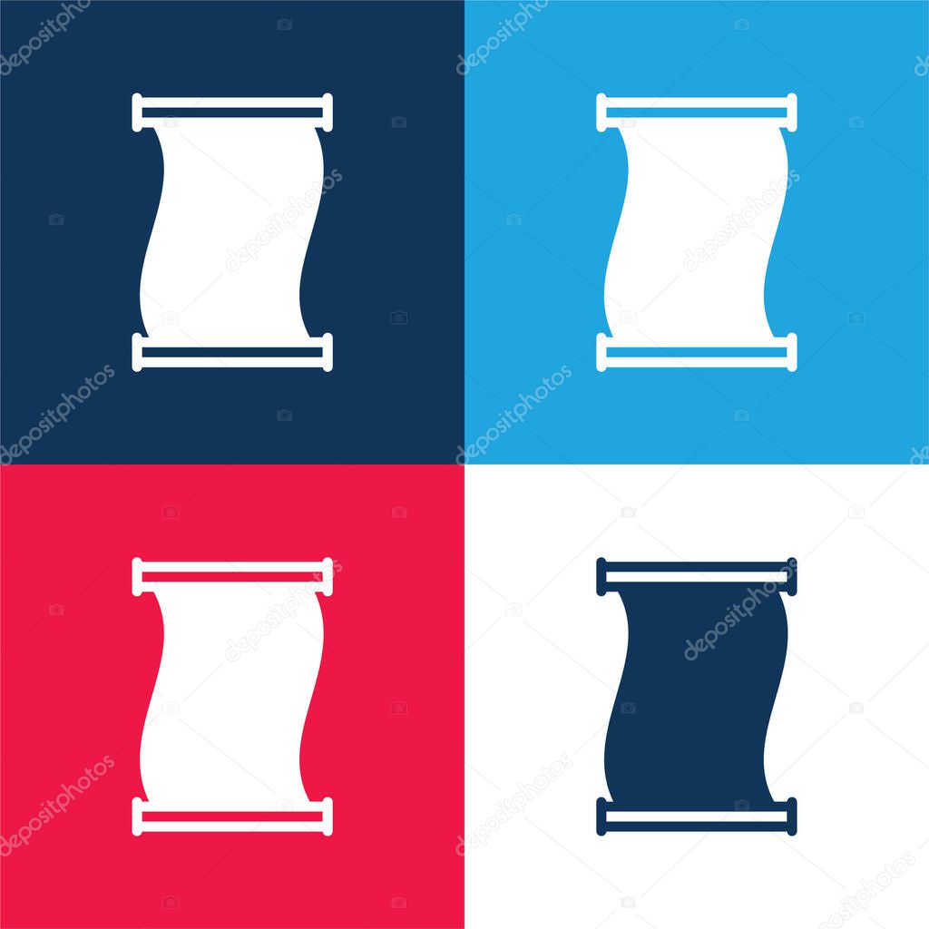 Ancient Paper Scroll Outline blue and red four color minimal icon set