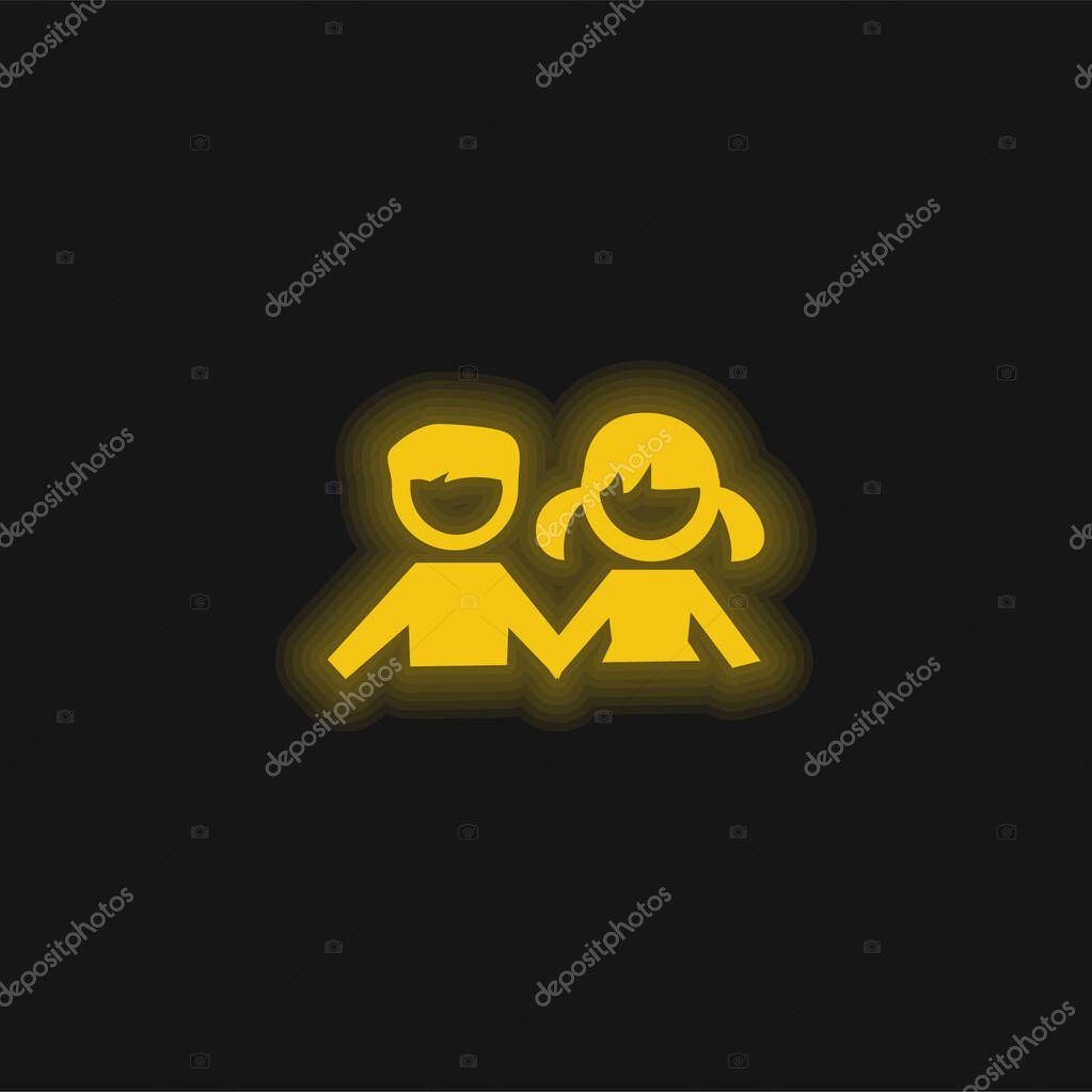 Boy And Girl Students yellow glowing neon icon