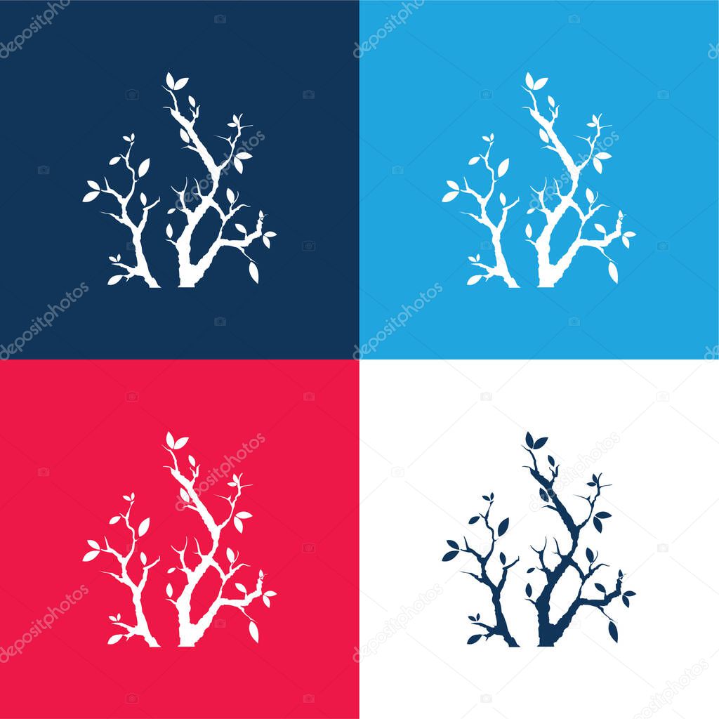 Branches With Leaves blue and red four color minimal icon set