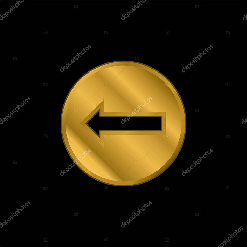 Arrow Pointing To Left In A Circle gold plated metalic icon or logo vector
