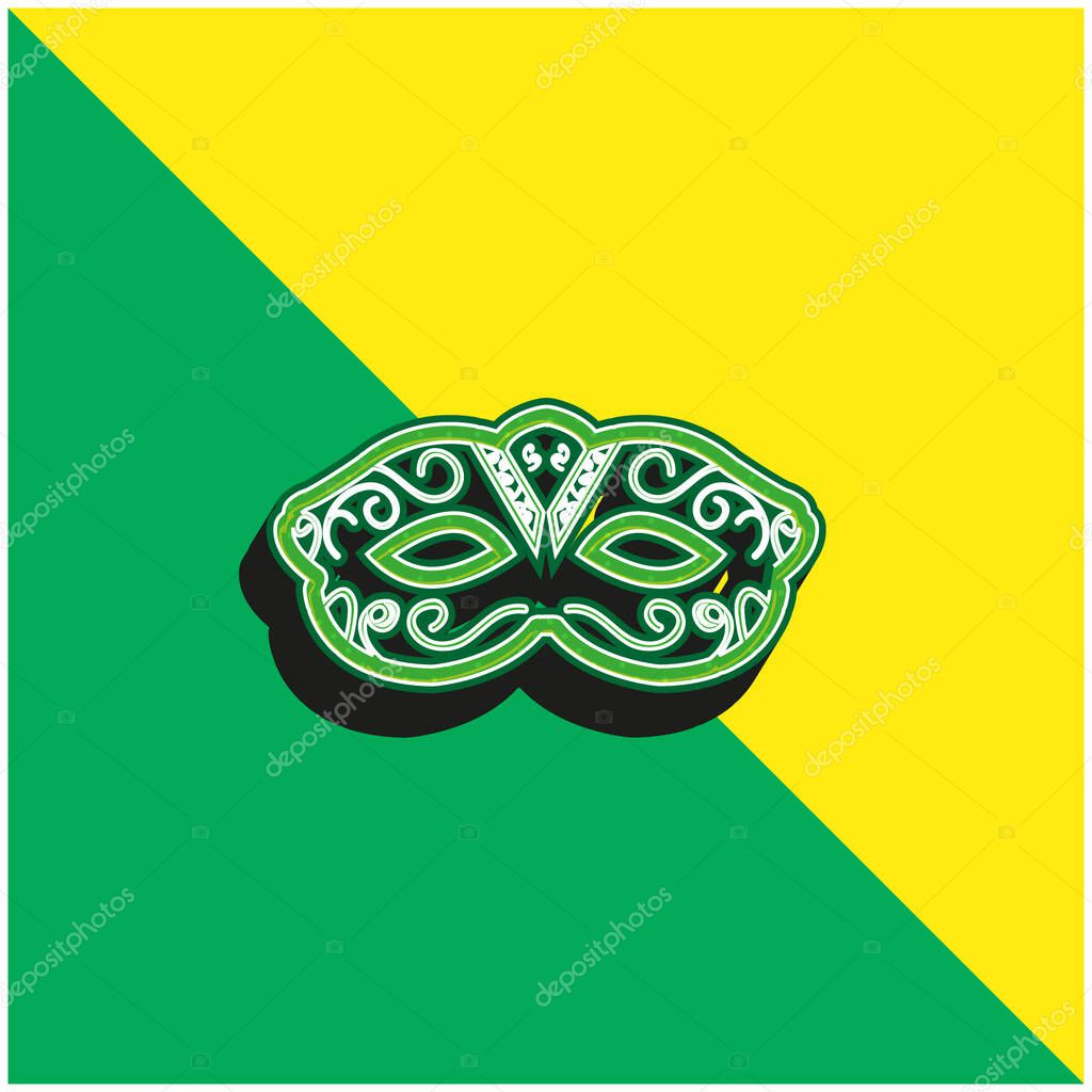 Artistic Carnival Mask To Cover Eyes Green and yellow modern 3d vector icon logo