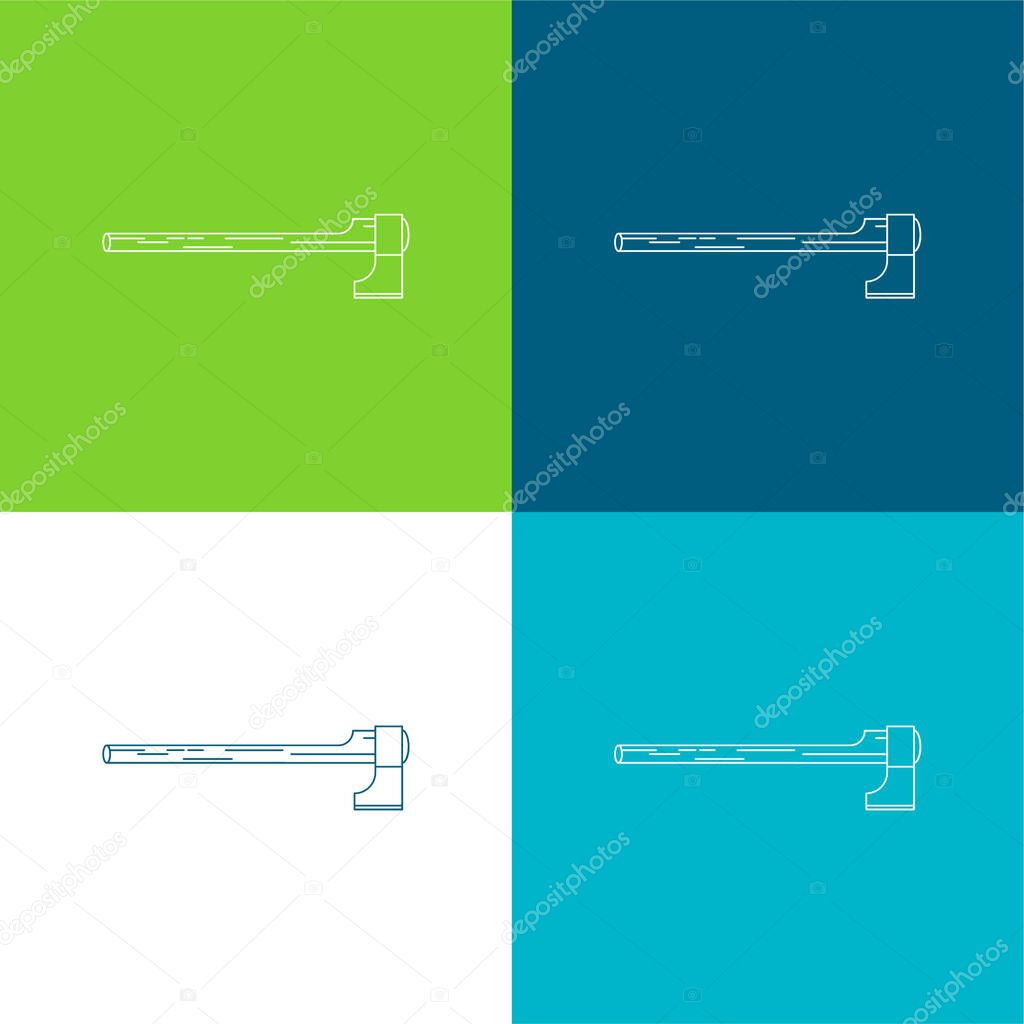 Axe Cutting Tool In Horizontal Position Flat four color minimal icon set