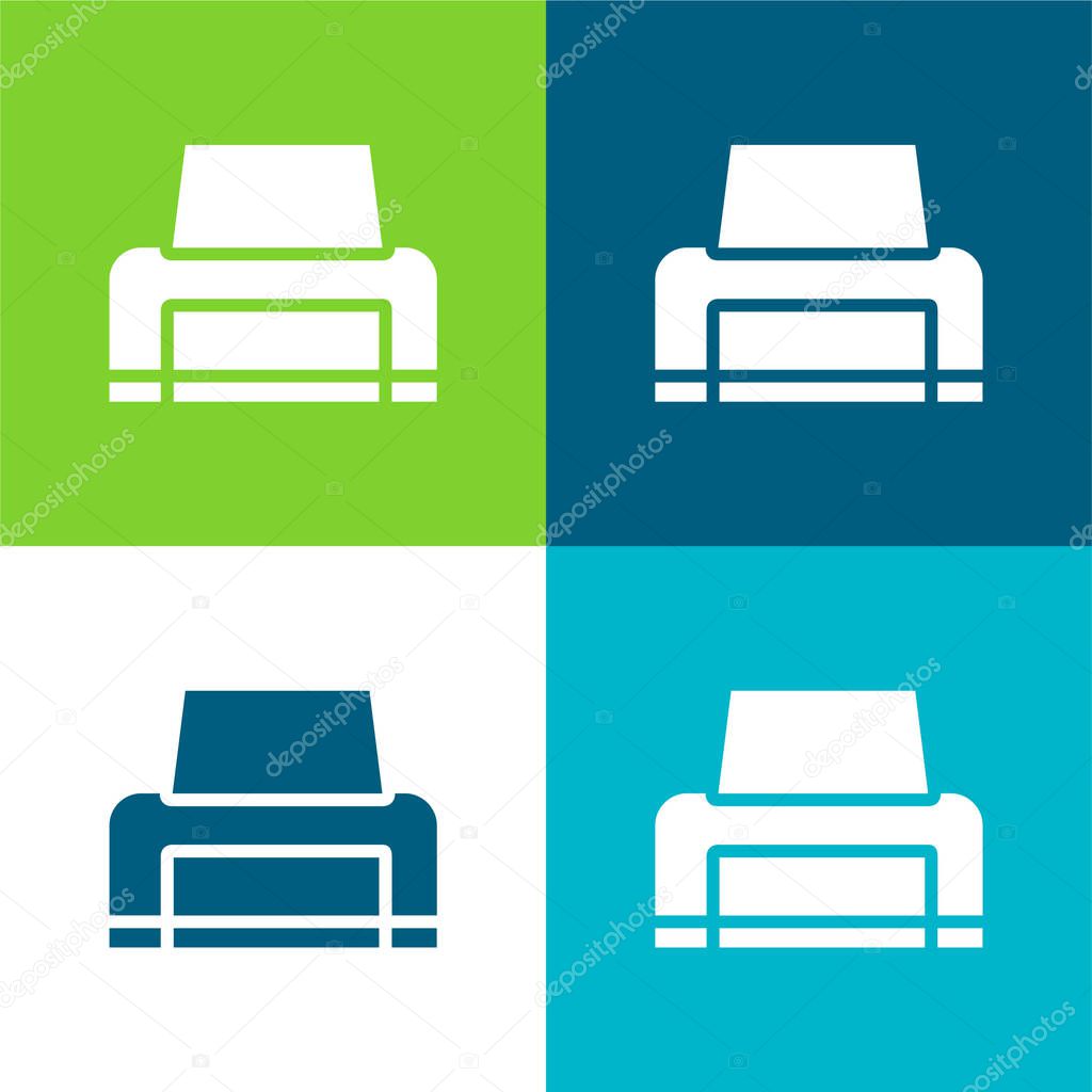 Black Printer Flat four color minimal icon set