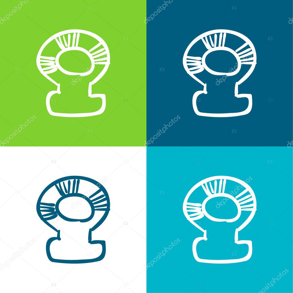 Baby Rattle Hand Drawn Tool Flat four color minimal icon set