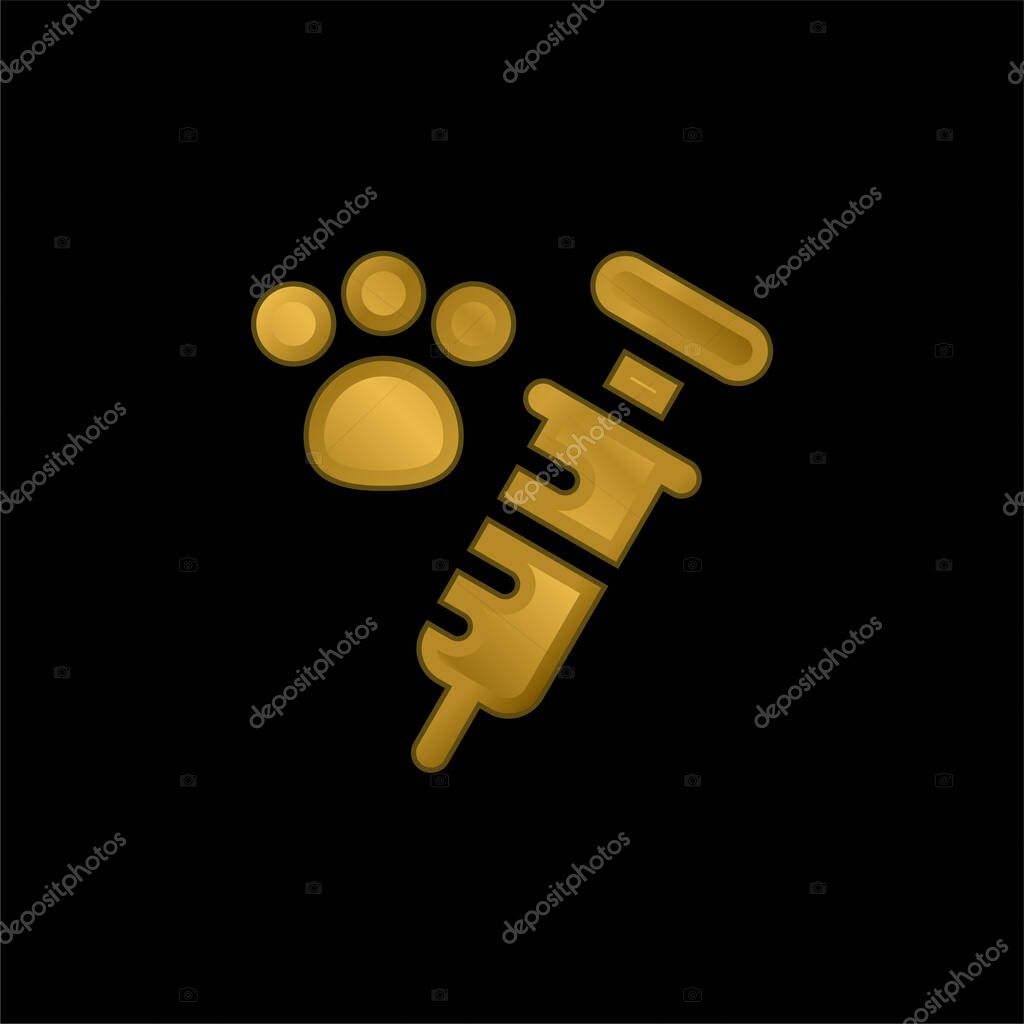 Animal Vaccination gold plated metalic icon or logo vector