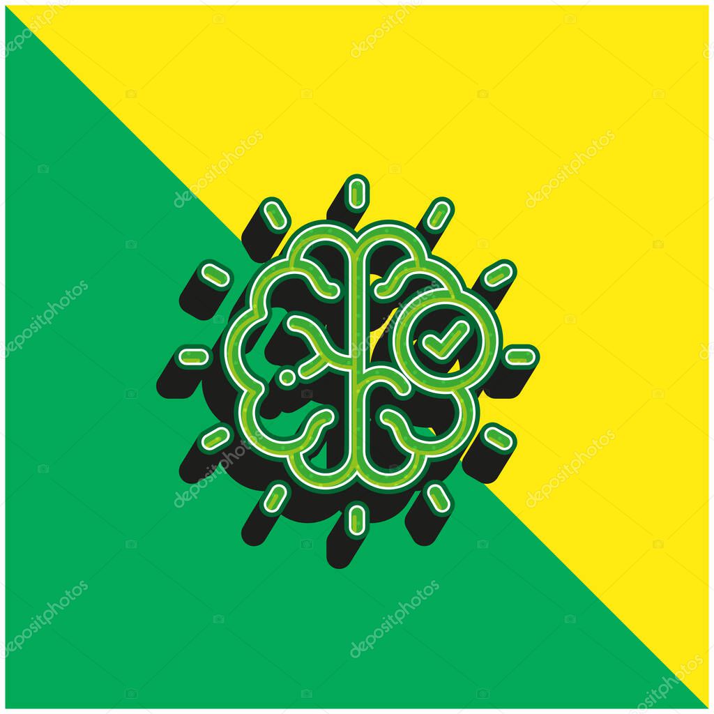 Brain Green and yellow modern 3d vector icon logo