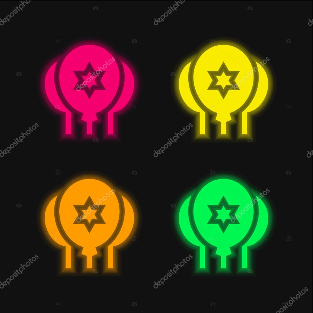 Balloons four color glowing neon vector icon