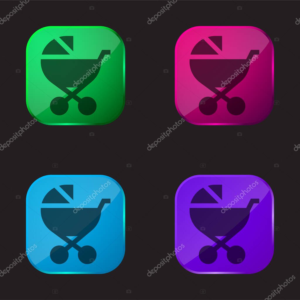 Baby Stroller four color glass button icon