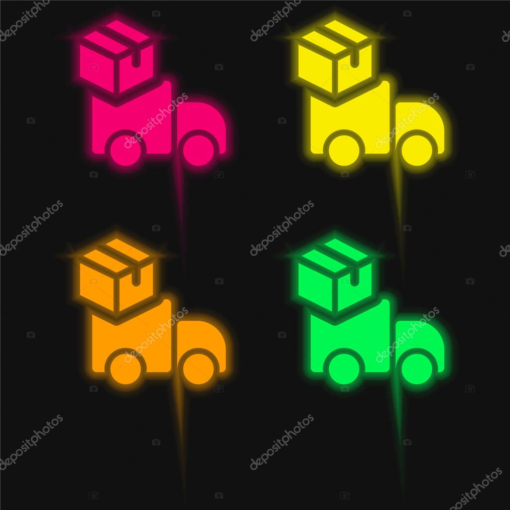 Box four color glowing neon vector icon