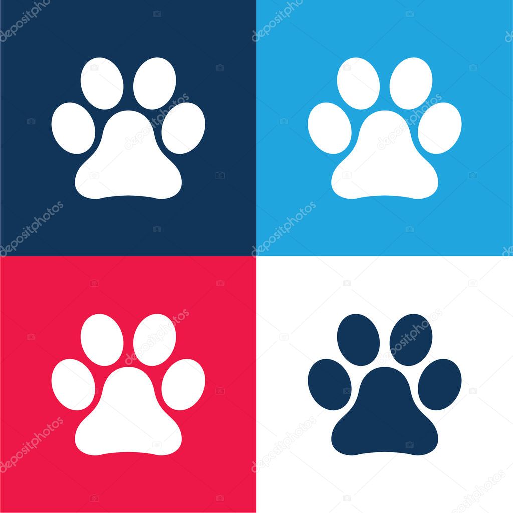 Animal Paw Print blue and red four color minimal icon set