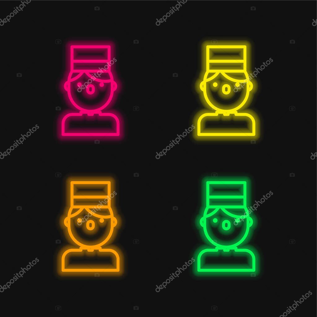 Bellboy four color glowing neon vector icon