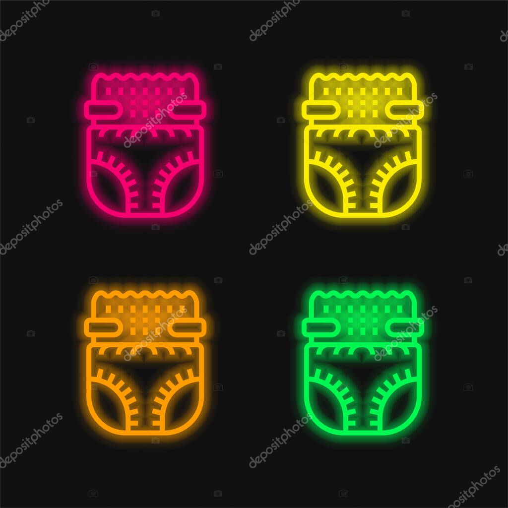 Baby Diaper four color glowing neon vector icon